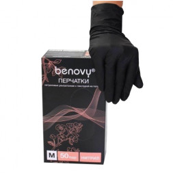Benovy 12604 Перчатки нитриловые неопудренные черные 100 шт / M (упак.)