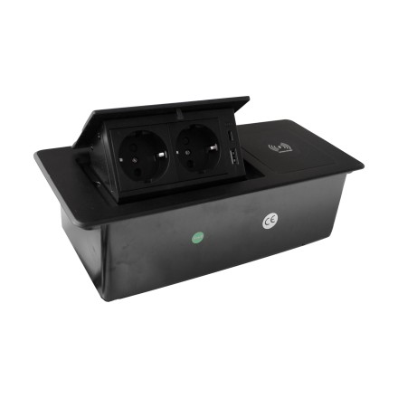 Блок розеток Mebax врезной черный 2 EURO 1 USB Type-A + 1 USB Type-С / LK-DMS-741