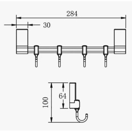 Держатель для полотенец 28.4 см настенный 4 крючка D-Lin металл хром / D288330-4