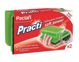 Губки бытовые для мытья посуды PACLAN Practi Soft Power 606342 / поролон / абразив / 2 шт.(упак.)