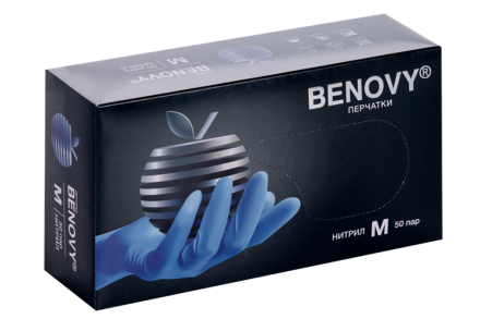 Перчатки нитриловые особопрочные BENOVY Nitrile MultiColor BS голубые размеры в ассортименте 50 пар (упак.)