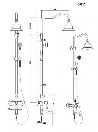 Bennberg 160717-GOLD-CRYSTAL Смеситель и душевая стойка с двумя лейками
