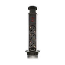 Блок розеток Mebax врезной черный серебро 3 EURO 2 USB Type-A / 105SJ