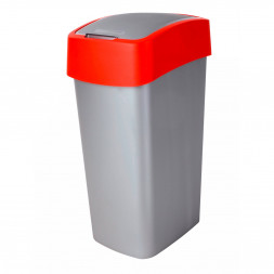 217818 Корзина для мусора с крышкой-качель CURVER FLIP BIN 50 L / красный / серебро