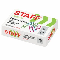 Скрепки STAFF Manager, 28 мм, цветные, 70 шт., в коробке (упак.) / 224630