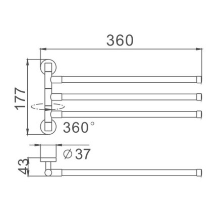Держатель для полотенец тройной 36 см D-Lin металл хром / D254100