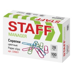 Скрепки STAFF Manager, 28 мм, цветные, 100 шт., в коробке (упак.) / 226821