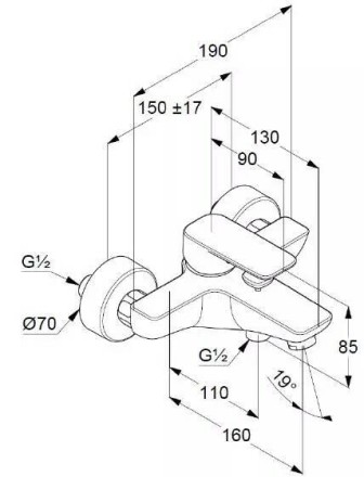 Смеситель для ванны и душа Kludi Pure&amp;Style латунь хром / 406810575