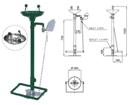 Аварийная раковина для промывки глаз Nofer из полипропилена с рычагом и педалью зеленая / SC380