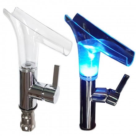 MAK 4102 Смеситель для раковины шаровый со стеклянным изливом и подсветкой