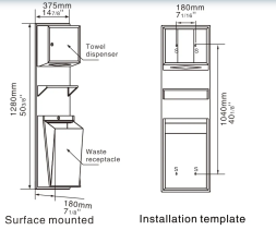 Встраиваемый блок диспенсер листовых полотенец и урна WisePro нерж сталь / 79-39