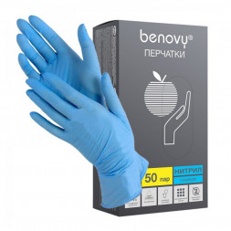 BENOVY Nitrile Chlorinated перчатки нитриловые голубые (размер S) / 50 пар/упак (упак)