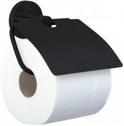 Держатель для туалетной бумаги NOFER с крышкой металл черный / 16858.BK