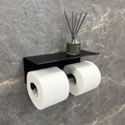 Бумагодержатель двойной с полкой для телефона Fixsen Hotel Черный / FX-31011B-2