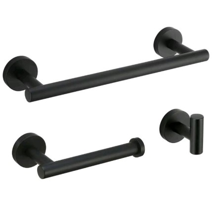 Набор держателей для ванной 3 предмета WisePro крючок, держатель туалетной бумаги держатель полотенца металл Черный / 77-40