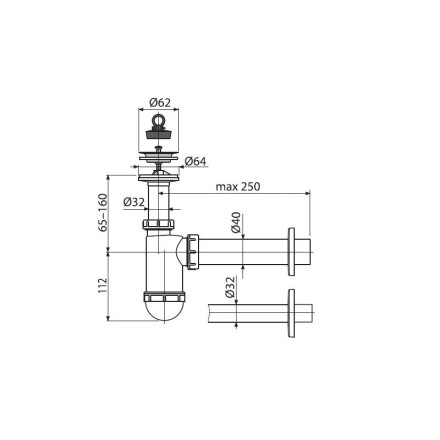 Сифон для умывальника d32 с нержавеющей решеткой d63 AlcaPlast / A410