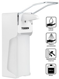 Дозатор локтевой Tossen для мыла и дезинфицирующих средств 1 л пластик белый / 211001