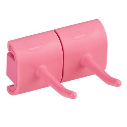 Гигиеничное настенное крепление и двойной крюк Vikan, 83 мм, розовый / 10141