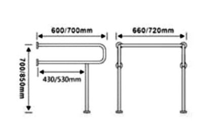 Поручень для людей с ограниченными возможностями WisePro 60 см двойной с опорами в пол металл+ABS пластик белый / 80-7