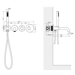 Смеситель встроенный для ванны с душем и термостатом Timo Saona Черный / 2324/03YSM