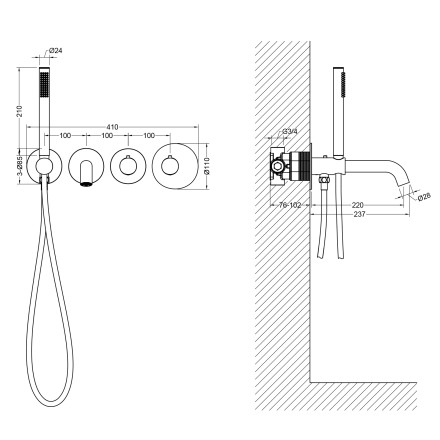 Смеситель встроенный для ванны с душем и термостатом Timo Saona Черный / 2324/03YSM