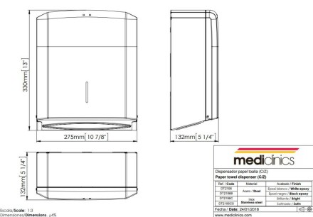 Диспенсер для бумажных полотенец металл матовая сталь Z-сл Mediclinics / DT2106CS