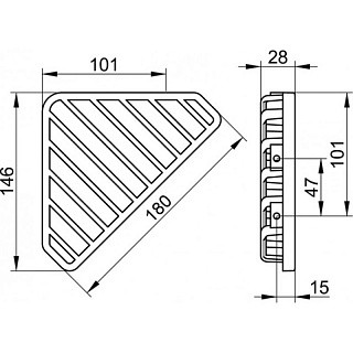 Полка KEUCO угловая съёмная, со скрытым креплением латунь хром 146x28x146 мм / 24903010000