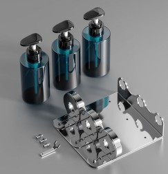 Держатель с флаконом для жидкостей настенный тройной WisePro Черный / 77-60