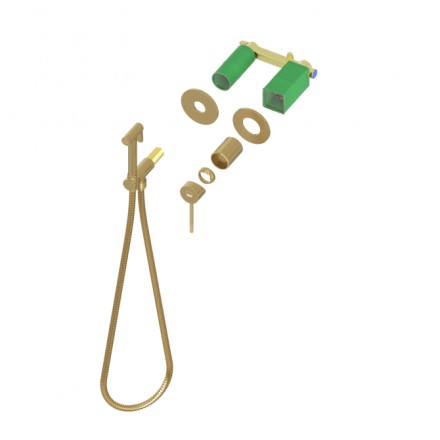 Смеситель встроенный с гигиеническим душем с защитой от ожогов Timo Saona Матовое золото / 2339/17SM