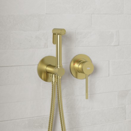 Смеситель встроенный с гигиеническим душем с защитой от ожогов Timo Saona Матовое золото / 2339/17SM