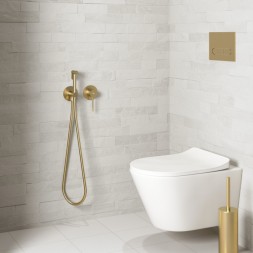 Смеситель встроенный с гигиеническим душем с защитой от ожогов Timo Saona Матовое золото / 2339/17SM