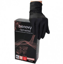 Benovy 12606 Перчатки нитриловые неопудренные черные 100 шт / XL (упак.)